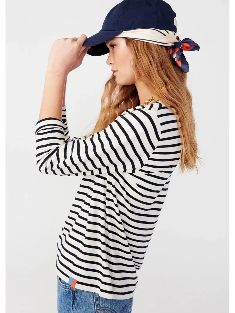 KULE Modern Long Black & White Striped Top